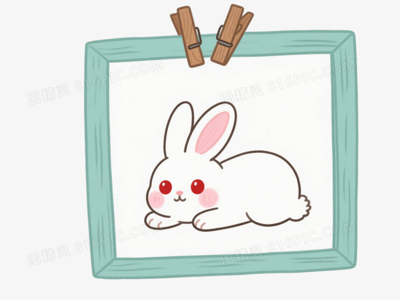 白兔青绿边框卡通手绘元素