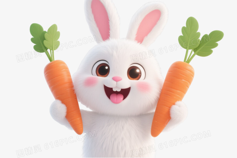 白色蓬松兔卡通手绘元素