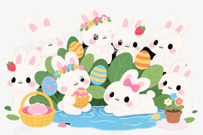 白色蓬松小兔子卡通手绘元素