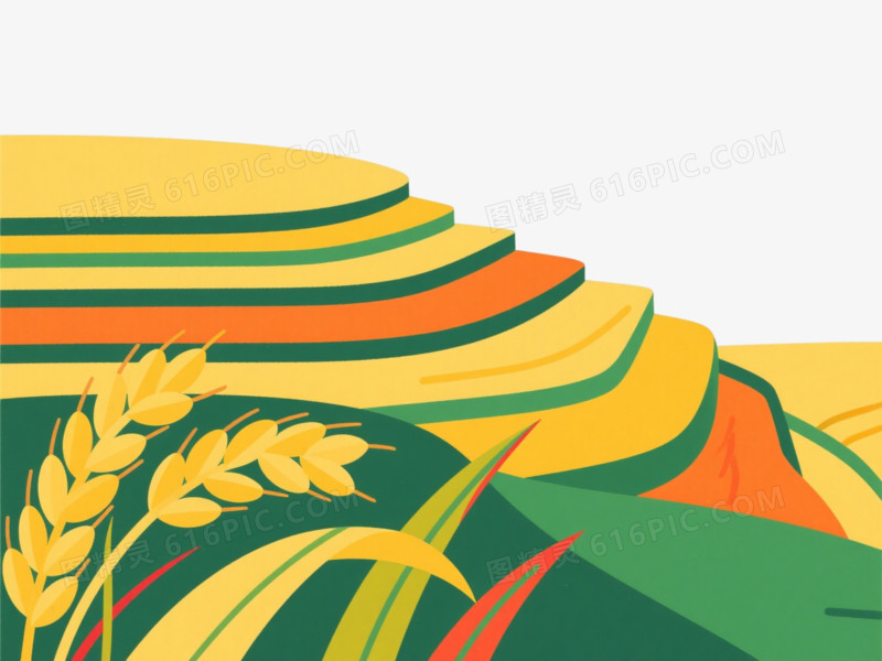 金橙绿梯田扁平插画元素