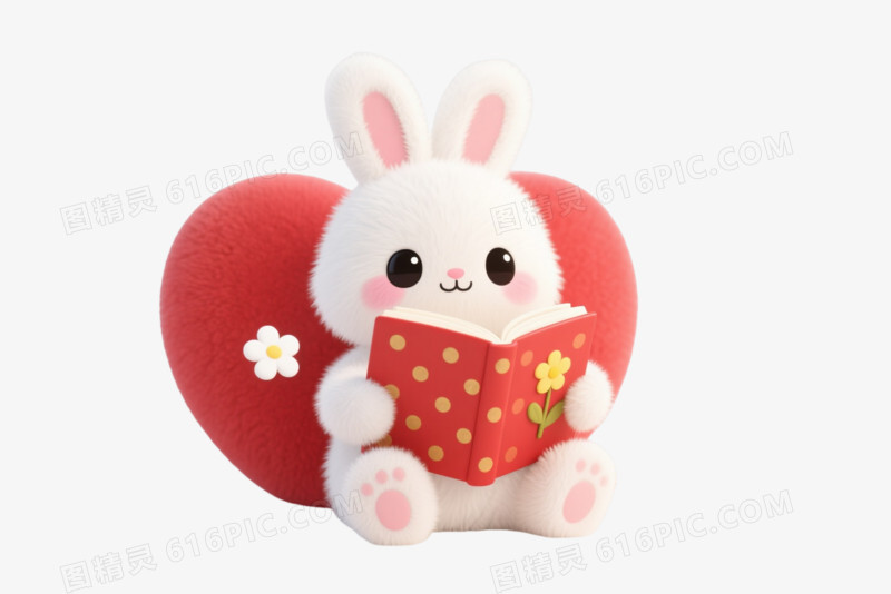 白兔捧书Q版卡通手绘元素