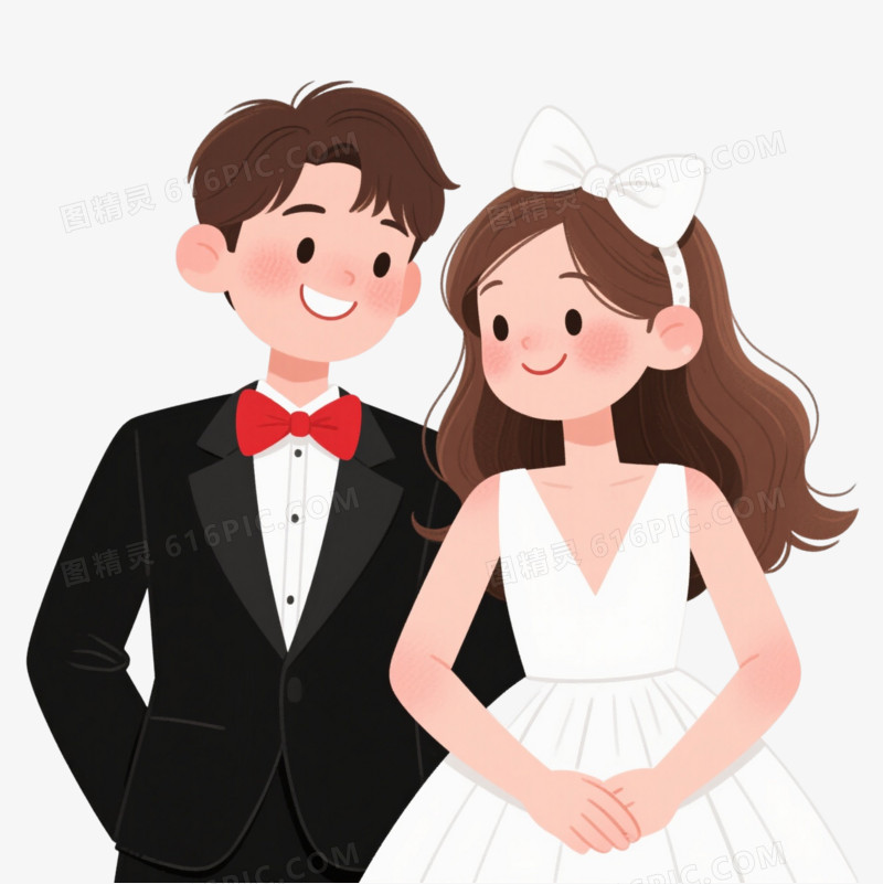 黑白红配色婚礼扁平插画元素