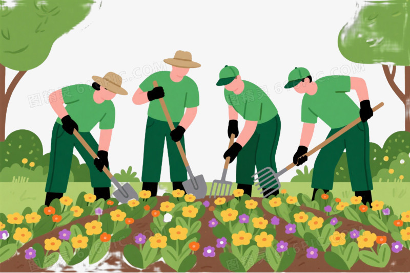 绿色园丁扁平插画元素