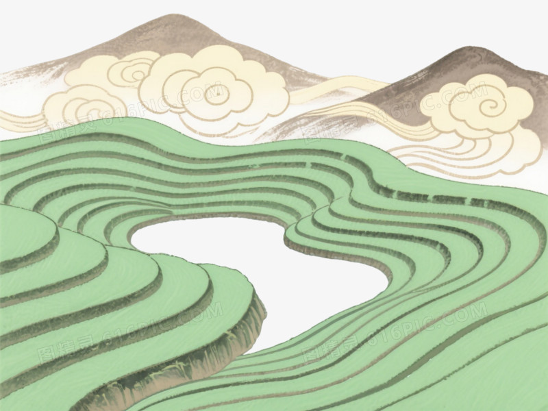 青绿梯田水墨晕染装饰图案