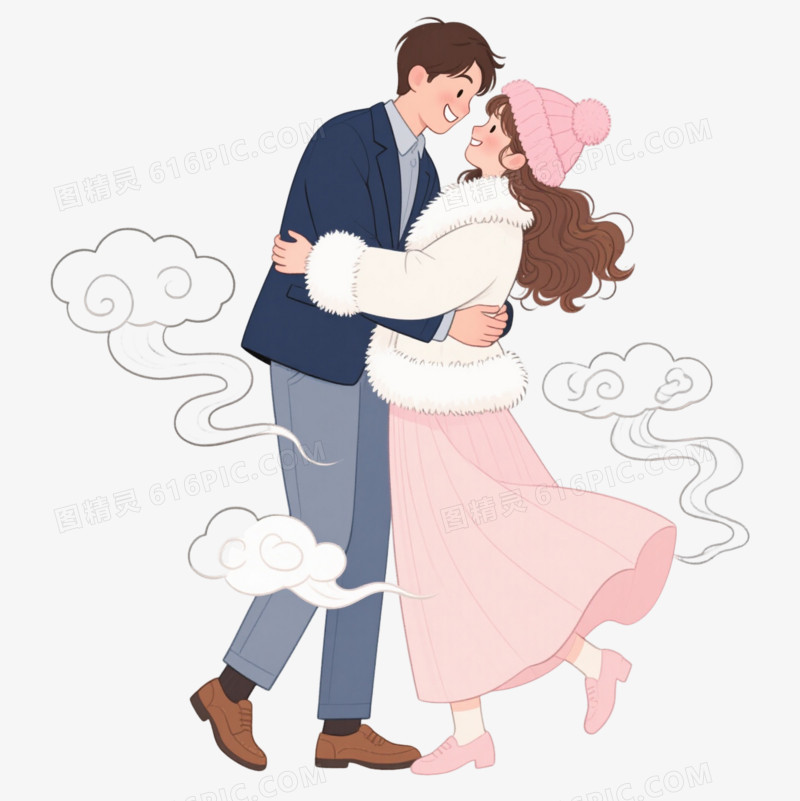 情侣拥抱卡通手绘元素