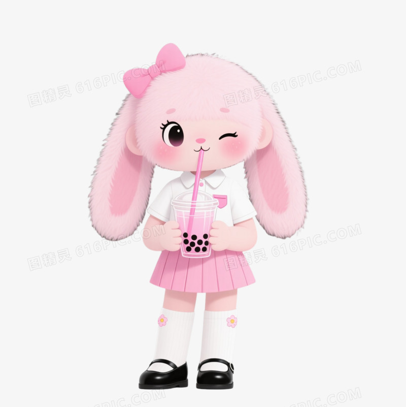 粉色兔子女孩卡通手绘元素