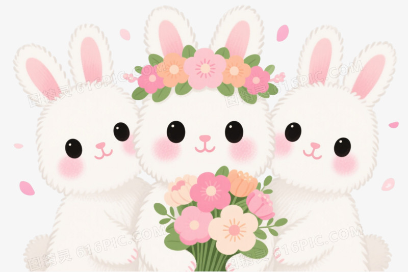 白兔花环可爱治愈漂浮元素