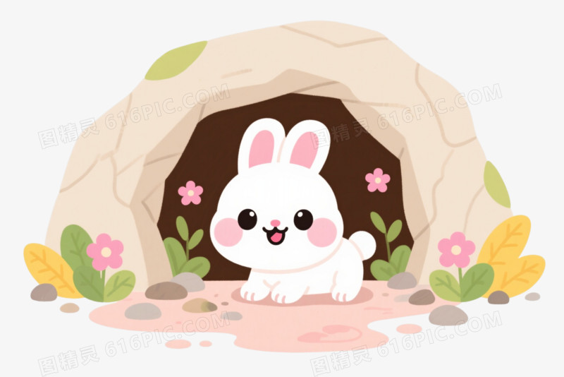 白色Q版小兔子卡通手绘元素
