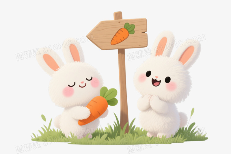 白色蓬松兔卡通手绘元素