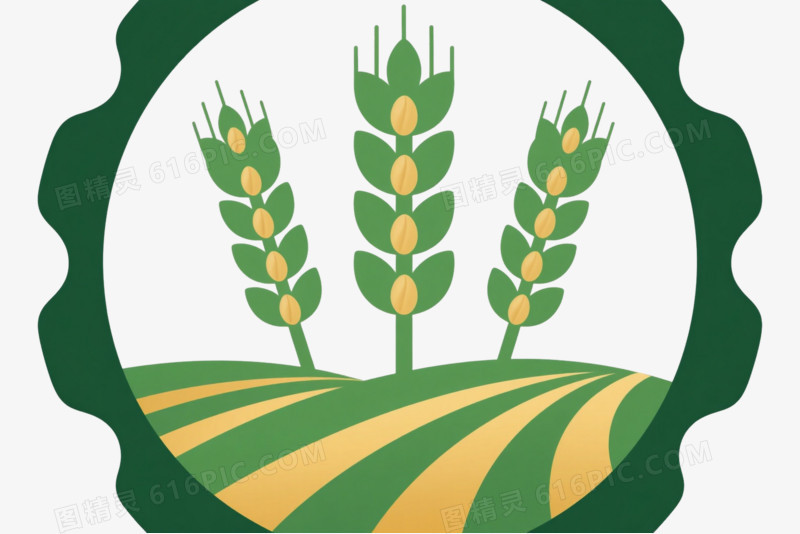 绿色麦穗田垄徽章扁平插画元素