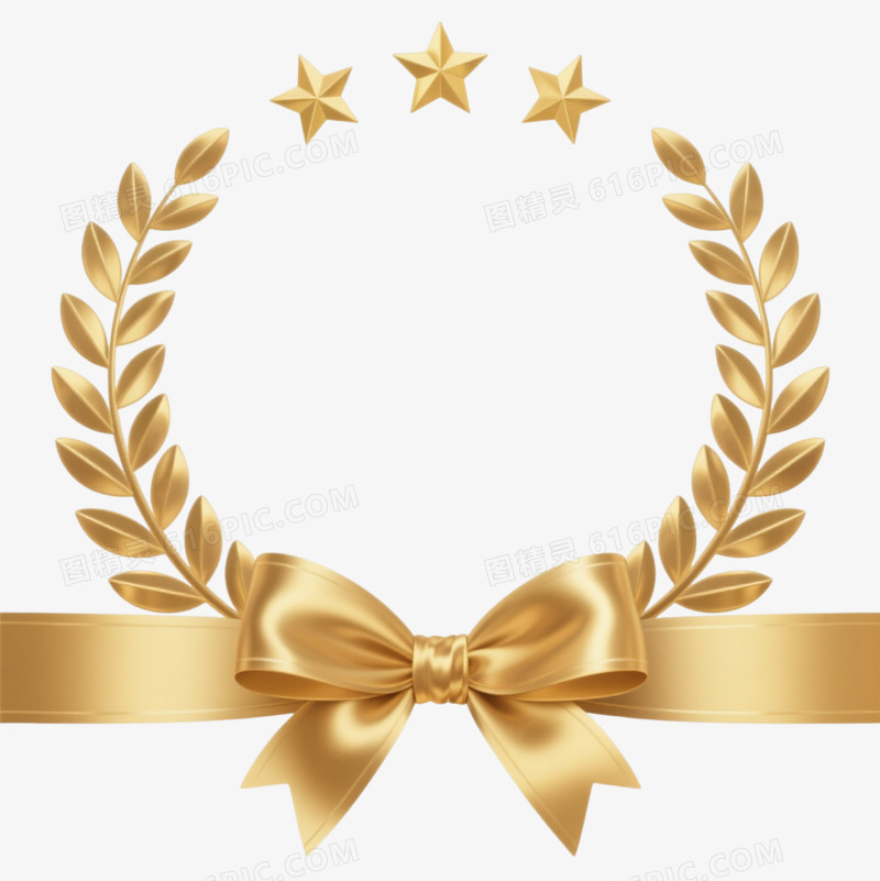 金色月桂花环徽章元素