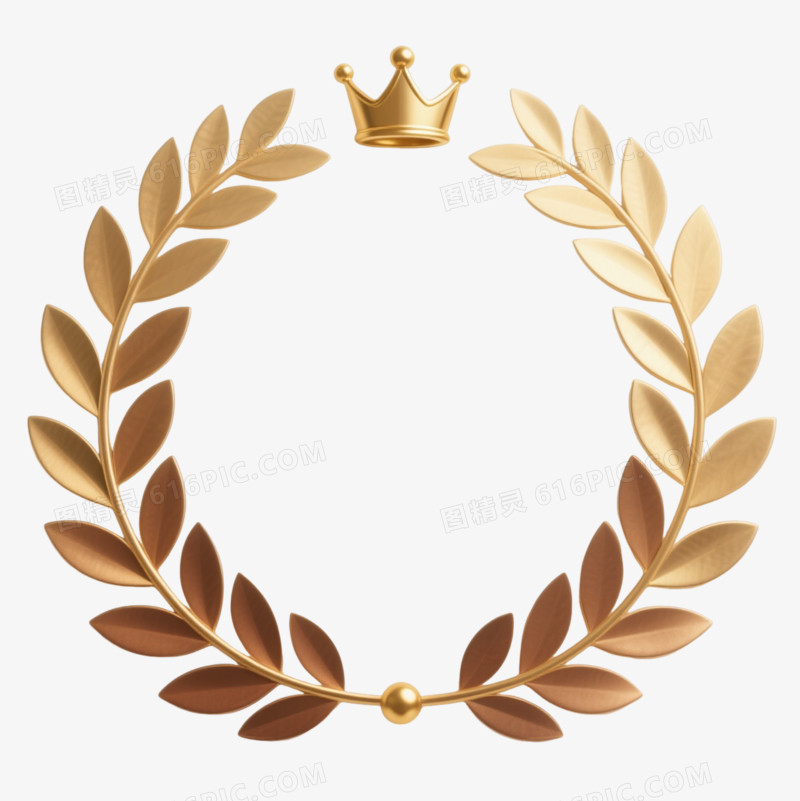 金色月桂叶环形花环装饰图案