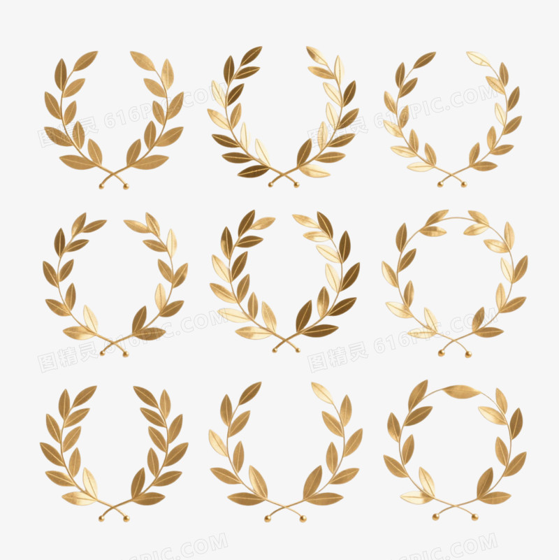 金色月桂叶花环装饰图案