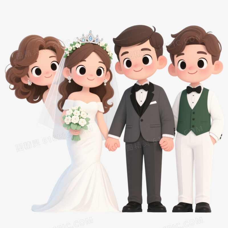 Q版婚礼情侣卡通手绘元素
