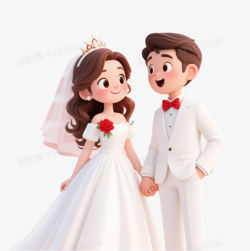 红白喜庆卡通新婚夫妇节日元素