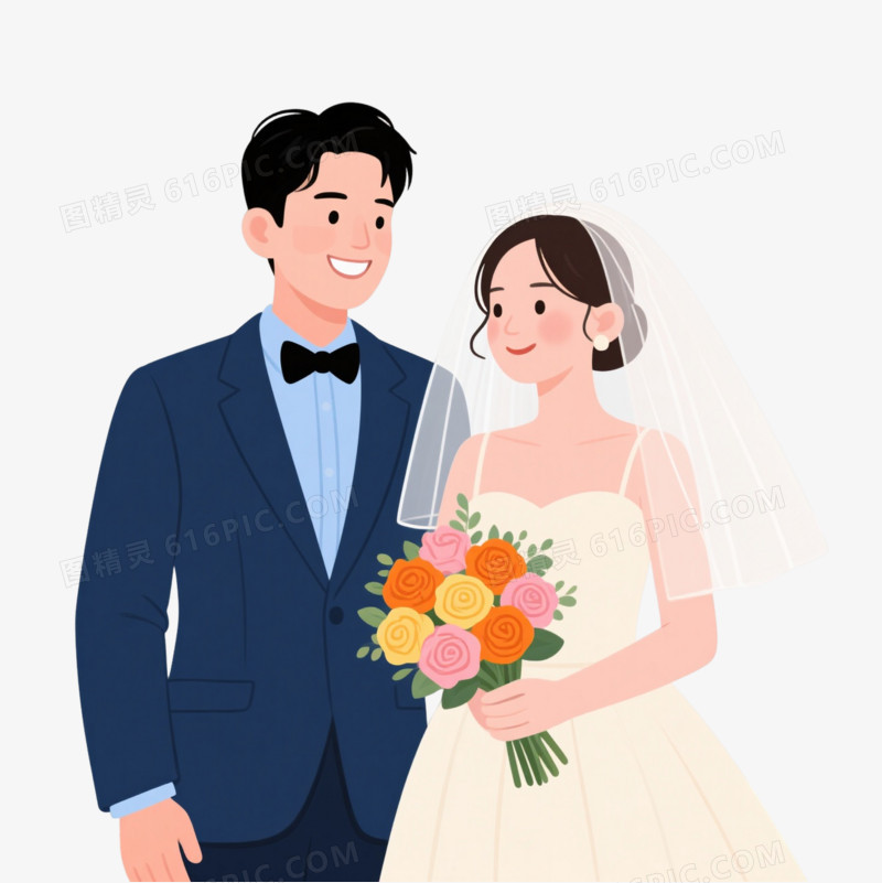 婚礼新人扁平插画元素