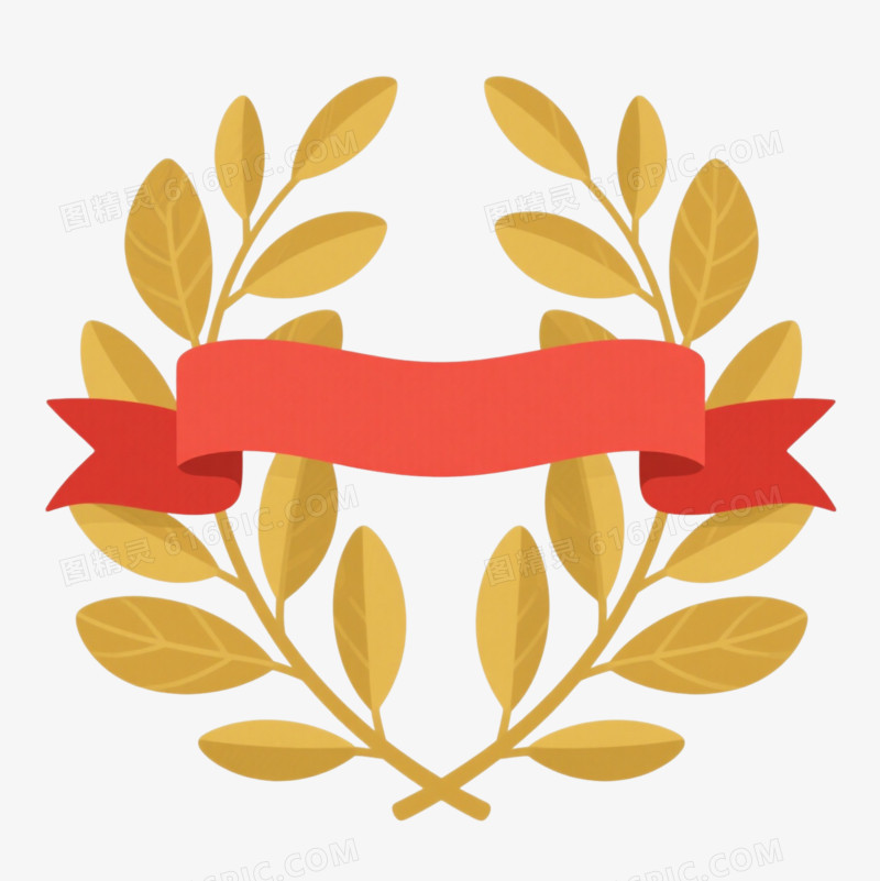 金色月桂叶红丝带装饰图案