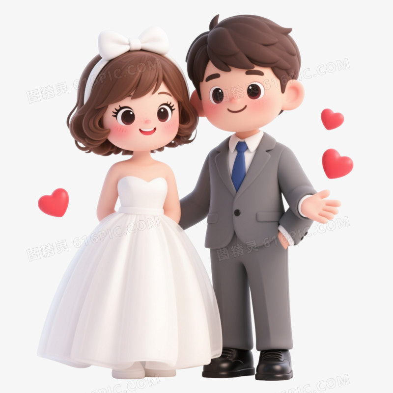 Q版新婚情侣卡通手绘元素