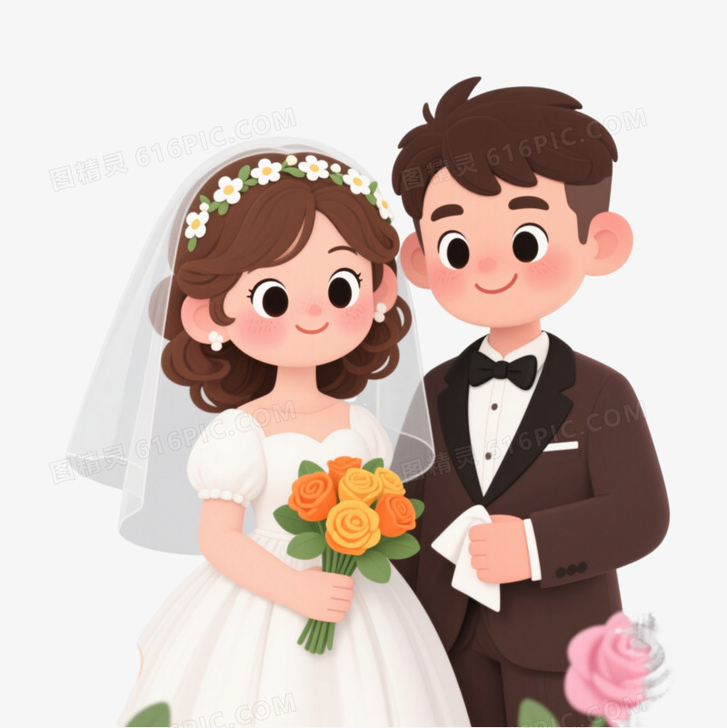 Q版新婚夫妇卡通手绘元素