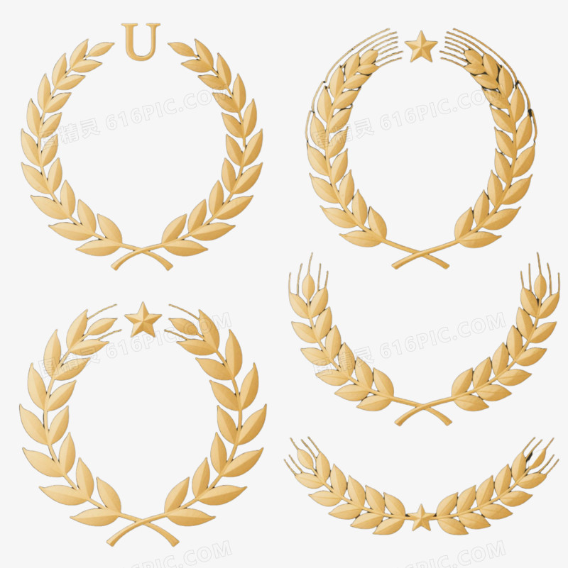金色月桂花环麦穗装饰图案