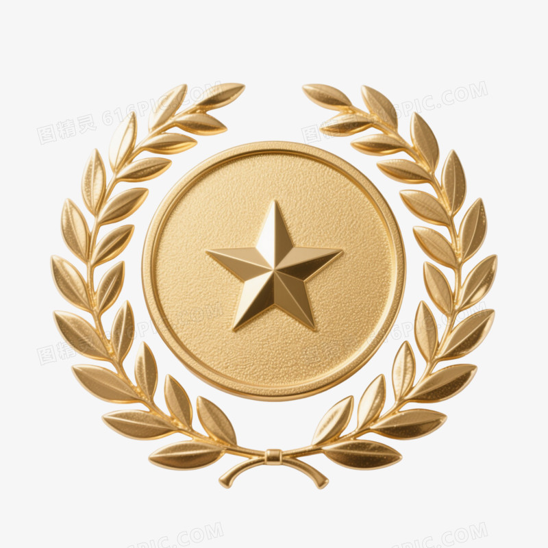 金色月桂花环奖章徽章元素