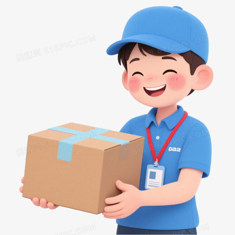 蓝帽快递员卡通手绘元素