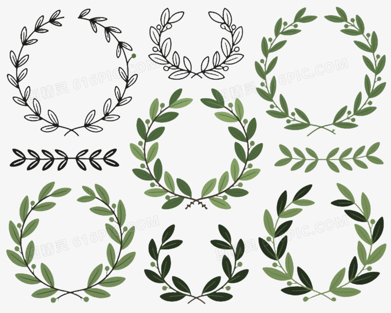 多风格月桂花环装饰图案