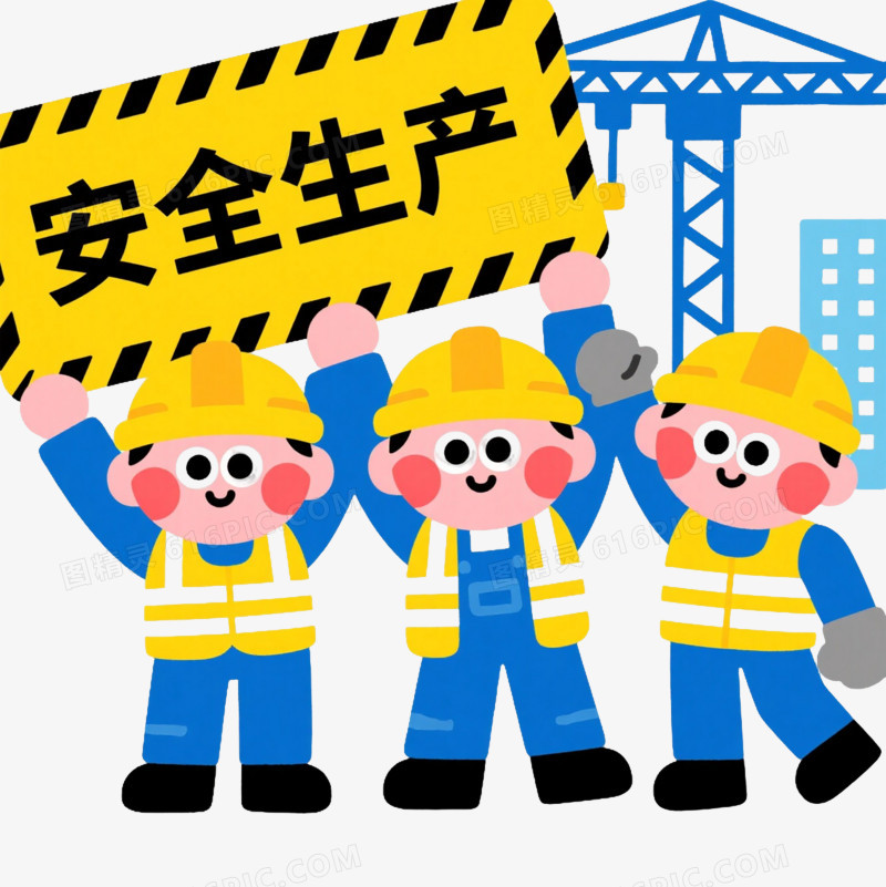 蓝黄工装卡通工人安全生产警示牌卡通手绘元素