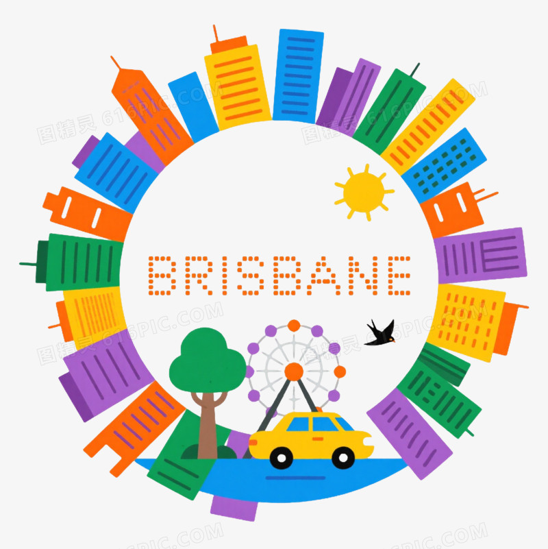 彩色扁平布里斯班城市插画元素