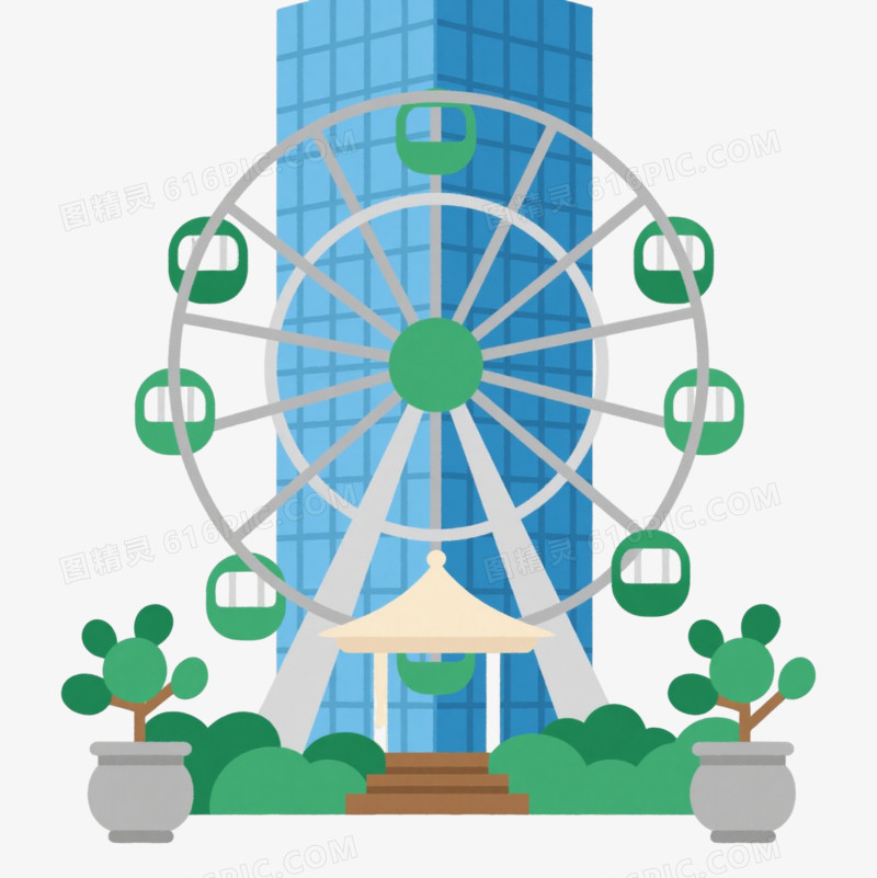 银灰摩天轮扁平插画元素