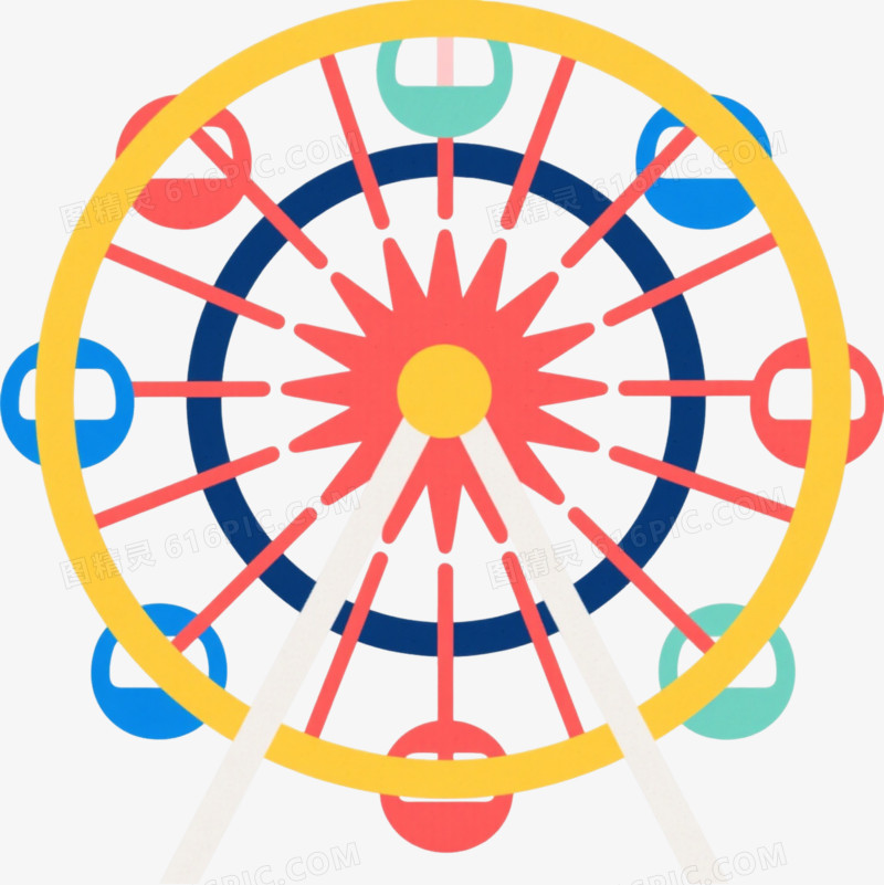 彩色摩天轮扁平化矢量插画元素