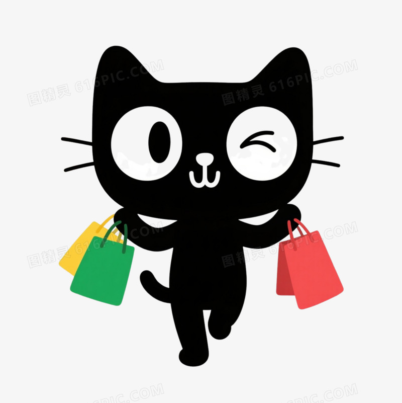 黑猫提袋卡通手绘元素