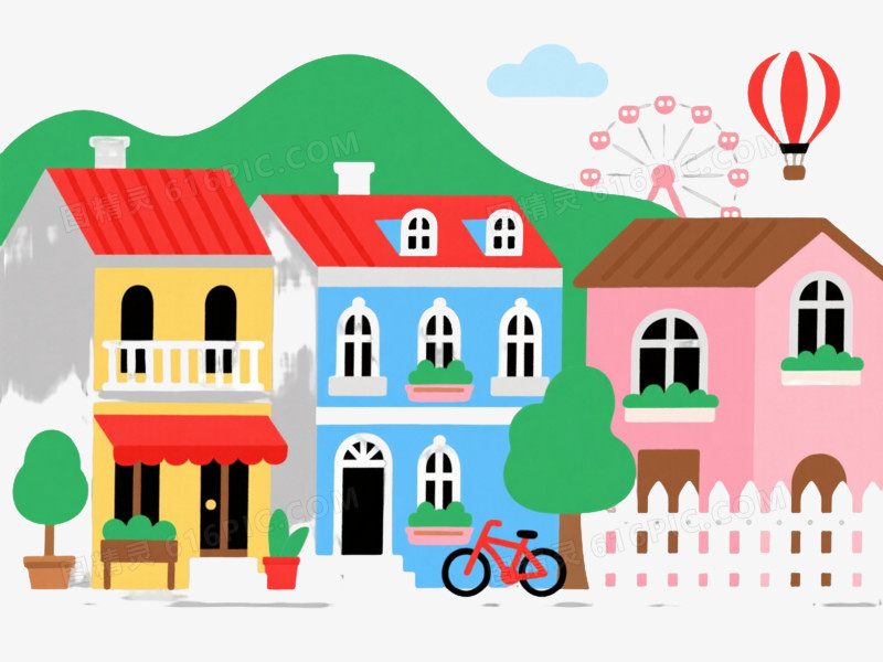 彩色欧式建筑扁平插画元素