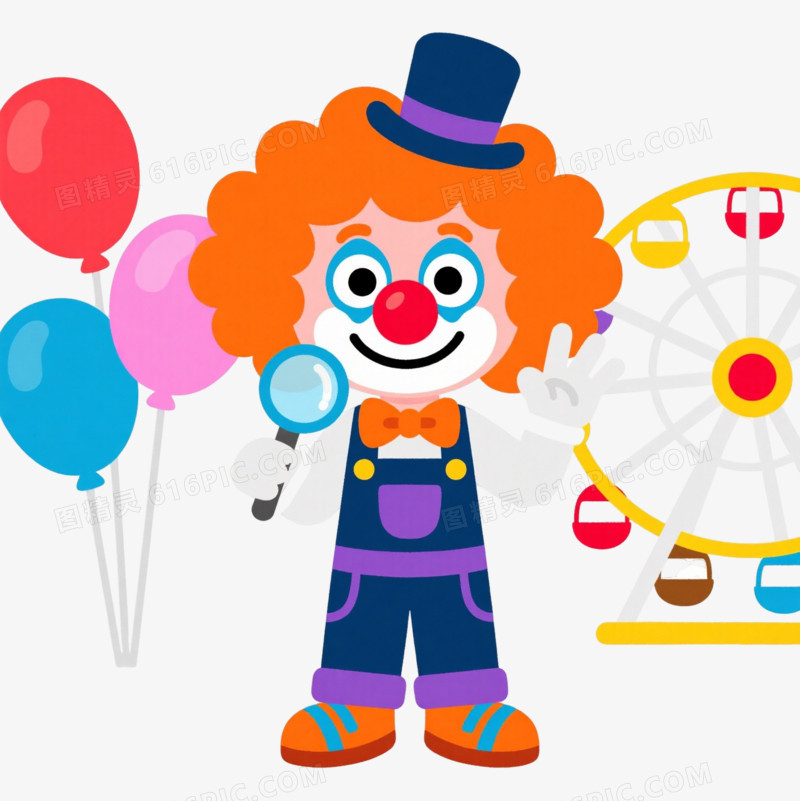 橙发小丑卡通手绘元素