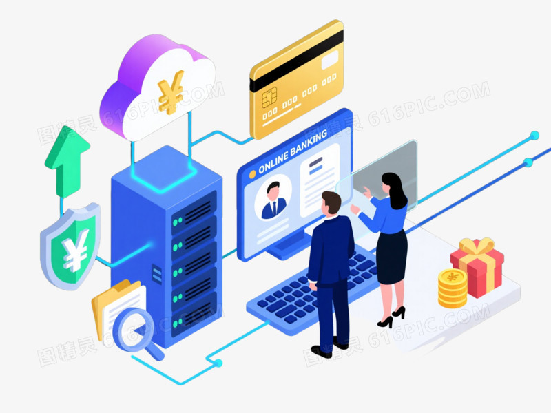 科技感数字金融场景插画元素