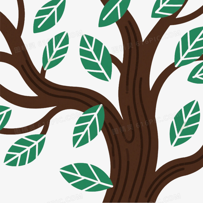 深棕枝干绿叶扁平插画元素