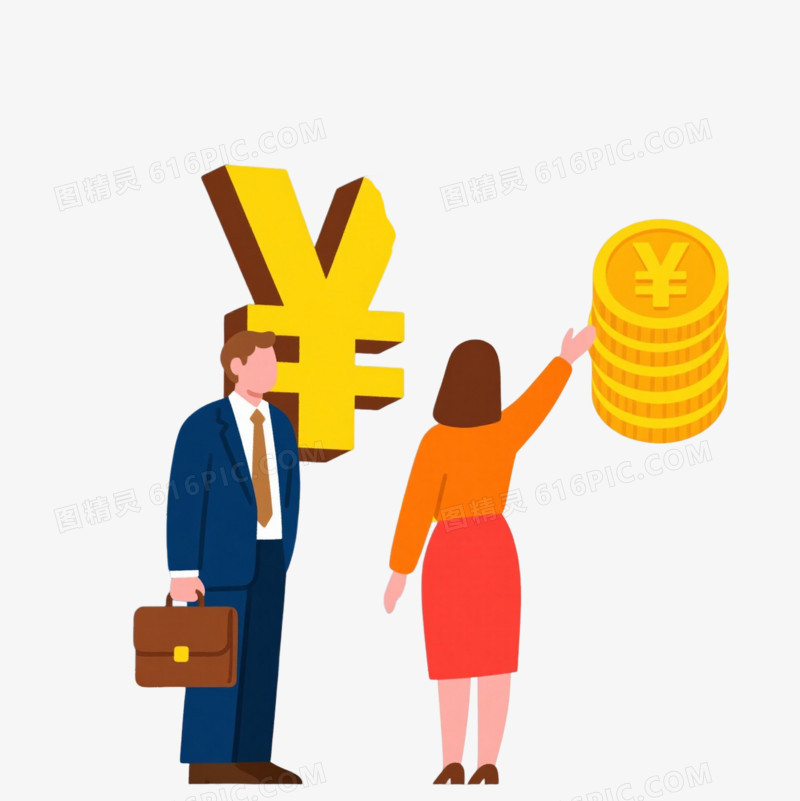 蓝银大楼日元符号扁平插画元素