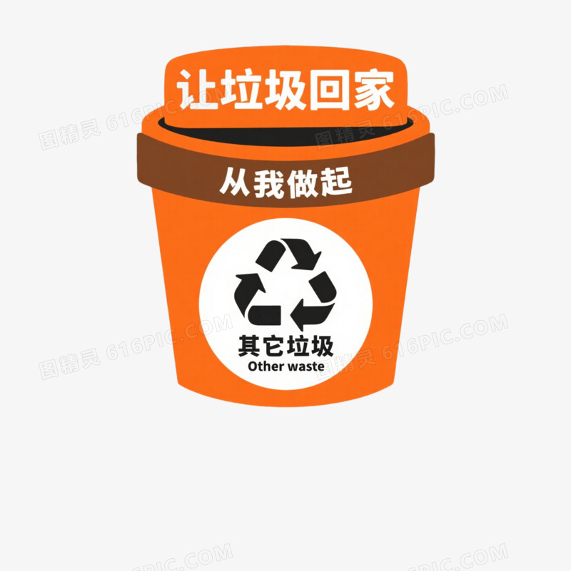 橙色分类垃圾桶扁平插画元素