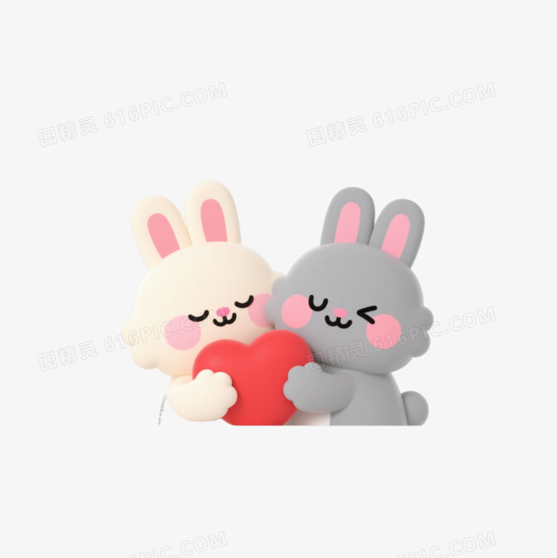 灰白兔子抱爱心卡通手绘元素