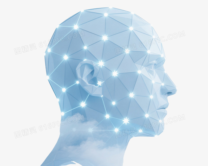 蓝色低多边形人头科技感漂浮元素