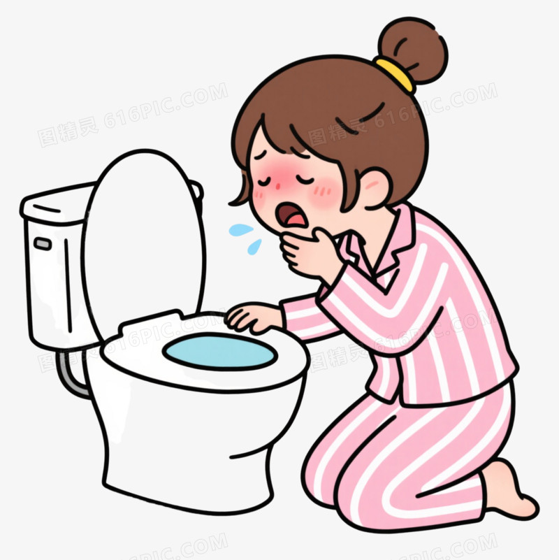 棕发女性干呕卡通手绘元素