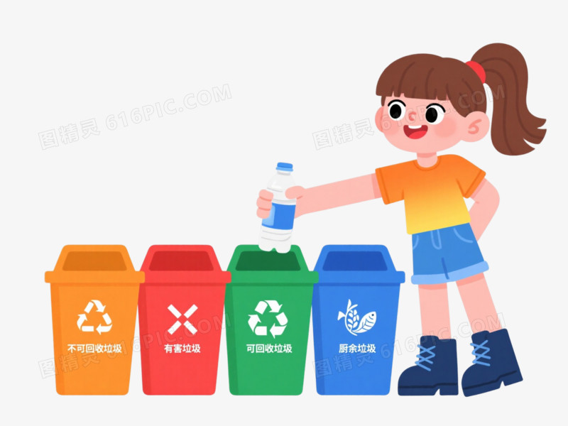 垃圾分类女孩扁平插画元素