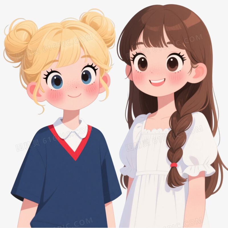金发棕发女孩Q版插画元素