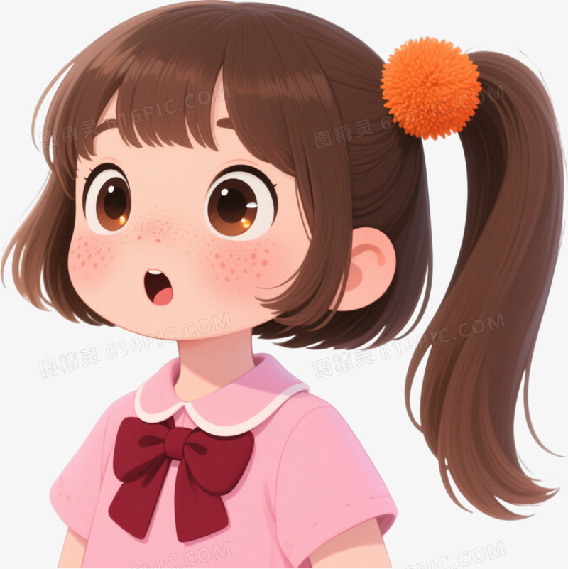 棕发雀斑女孩卡通手绘元素