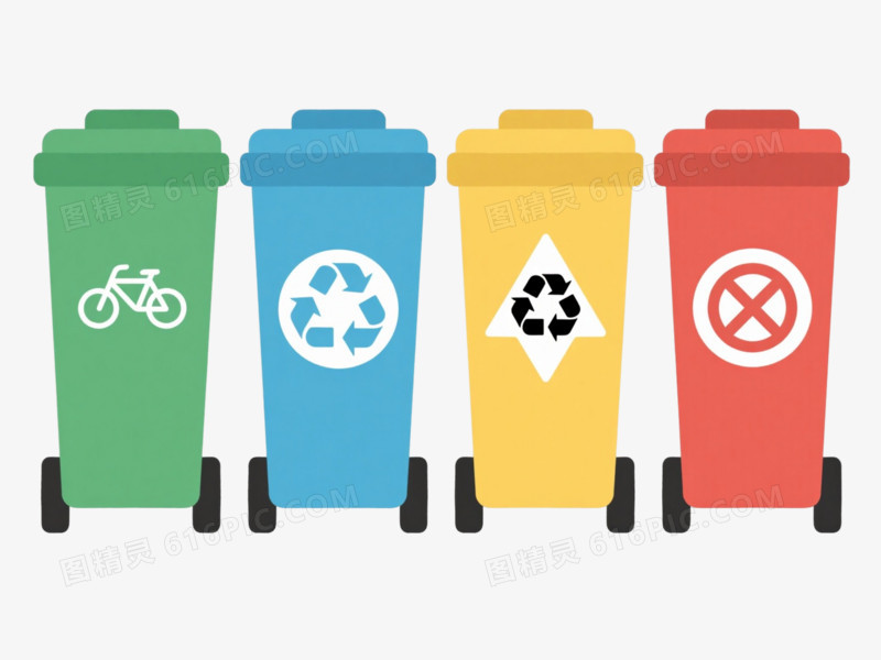 四色分类垃圾桶扁平插画元素