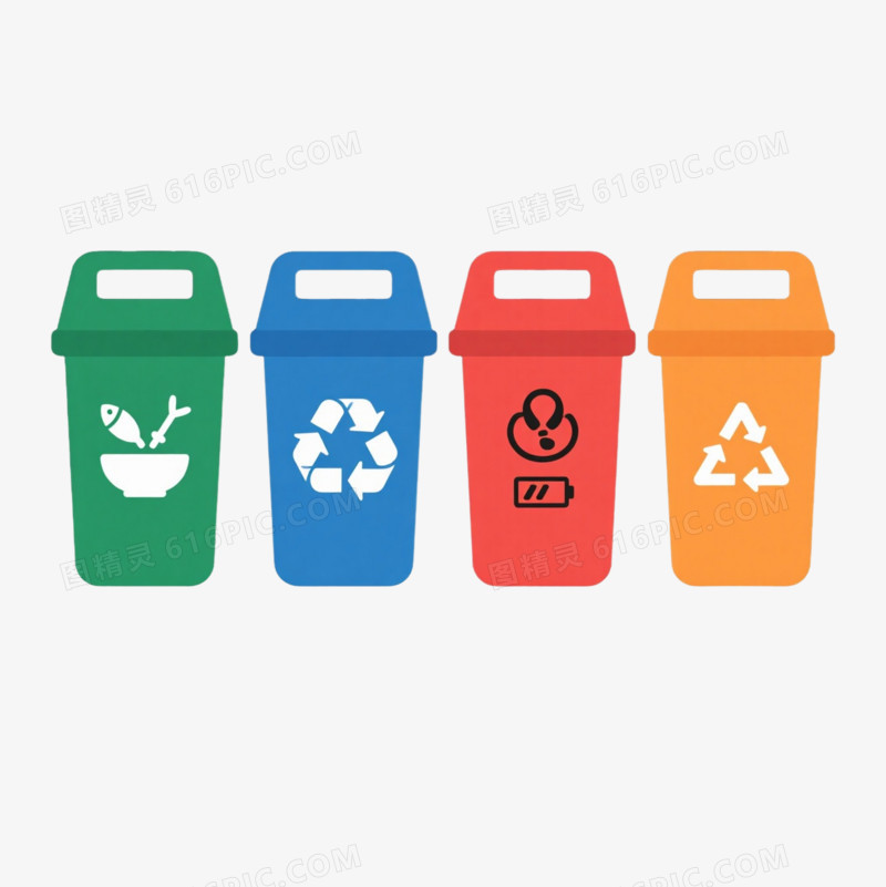 四色分类垃圾桶扁平插画元素