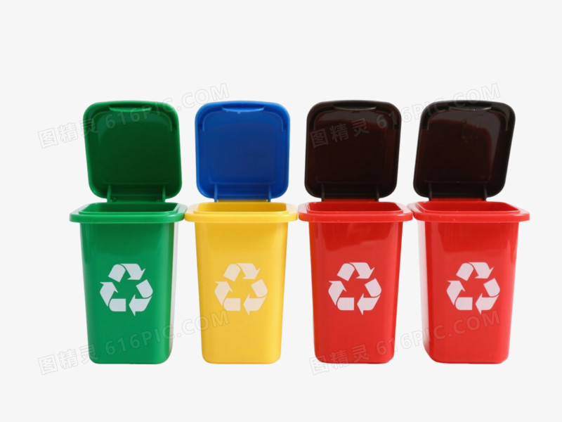 四色塑料分类垃圾桶产品实物元素
