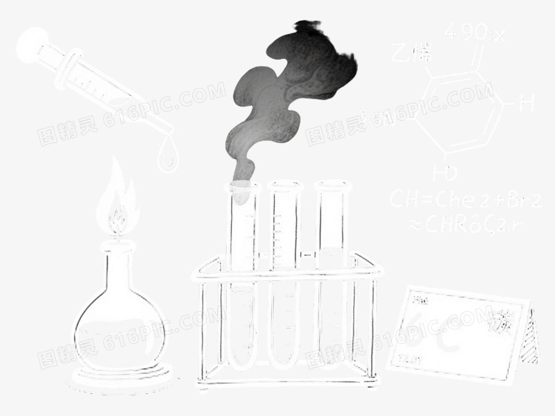 黑白化学实验卡通手绘元素