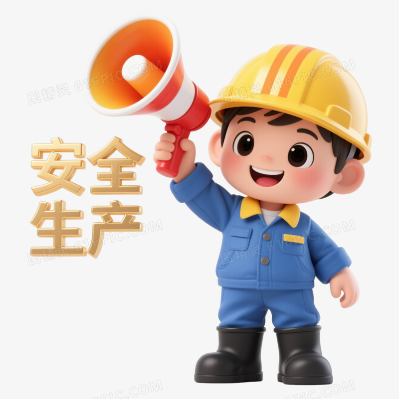 卡通工人男孩安全生产漂浮元素