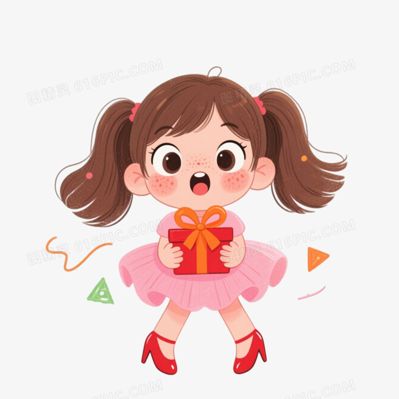 棕色双马尾女孩卡通手绘元素
